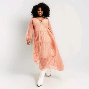 ASOS Curve Maxi Dress Lurex Chiffon Ditsy Floral Cottage Boho Fairy Gold Size 4